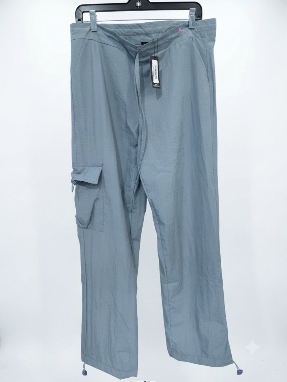 PrettyLittleThing Women's Blue Nylon Cargo Parachute Pants Drawstring Pockets 4